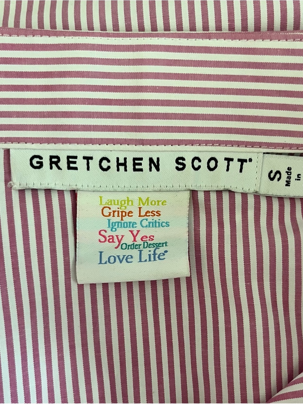 Gretchen Scott Pink White Stripe Ruffle Cuff Button Up Blouse S Preppy Coastal - Picture 6 of 8